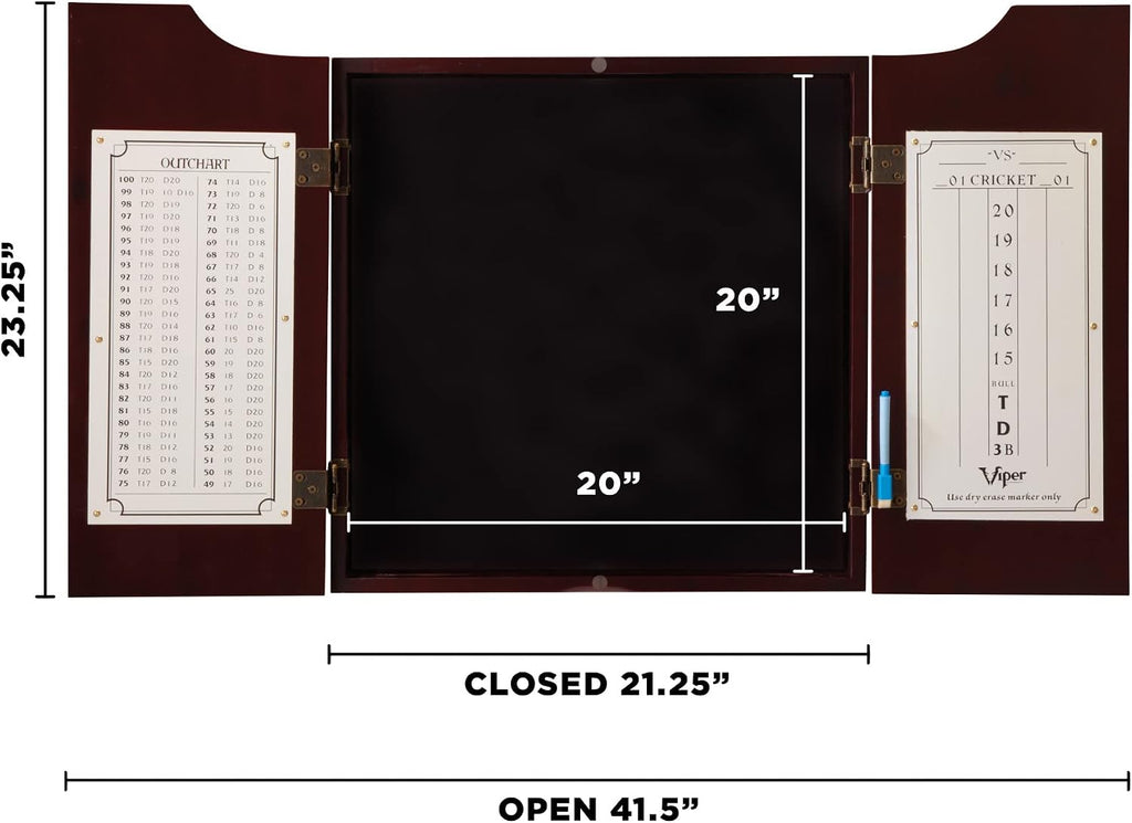 Viper Hudson Solid Wood Cabinet for Sisal/Bristle Steel Tip Dartboard with Dry Erase Scoreboard and Out-Chart, Mahogany Finish