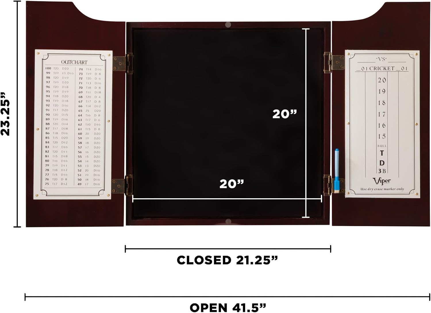 Viper Hudson Solid Wood Cabinet for Sisal/Bristle Steel Tip Dartboard with Dry Erase Scoreboard and Out-Chart, Mahogany Finish