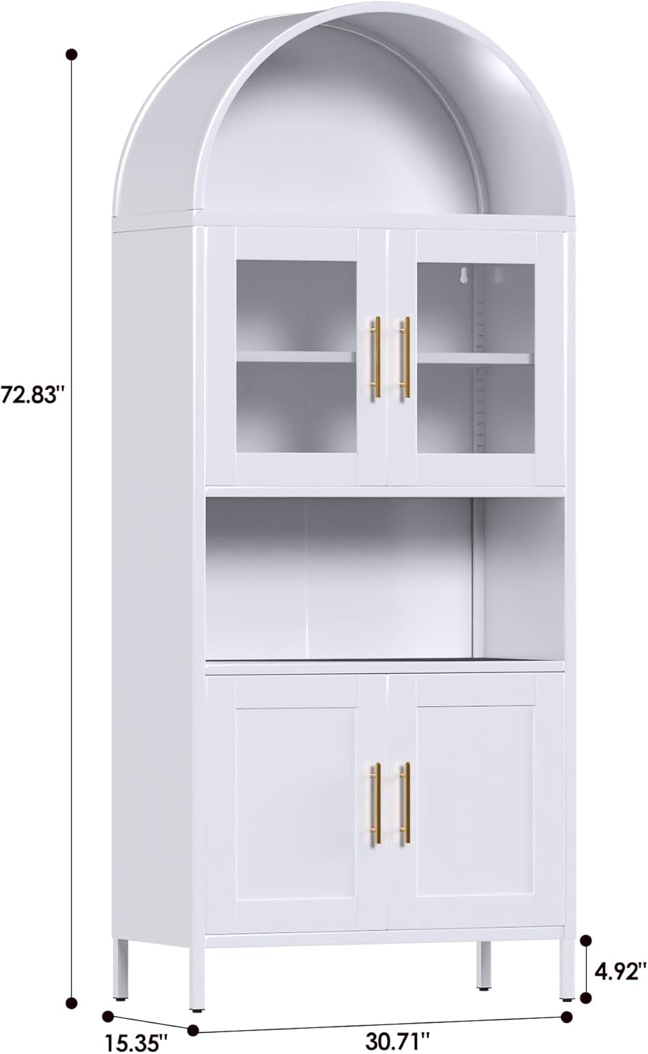 VEXPOR 73" Tall Arched Kitchen Pantry Cabinet with Doors, Metal Hutch Cabinet for Kitchen, Dining Room, Living Room, Assembly Required, White
