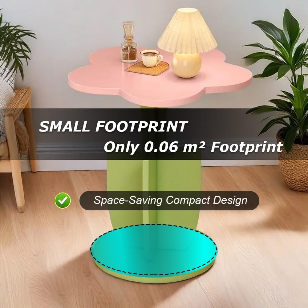 Flower-Shaped Side Table, Funky Y2K Nightstand, Cute Coffee Table for Sofa, Colorful Decorative Accent Table for Bedroom, Living Room, Balcony(White)
