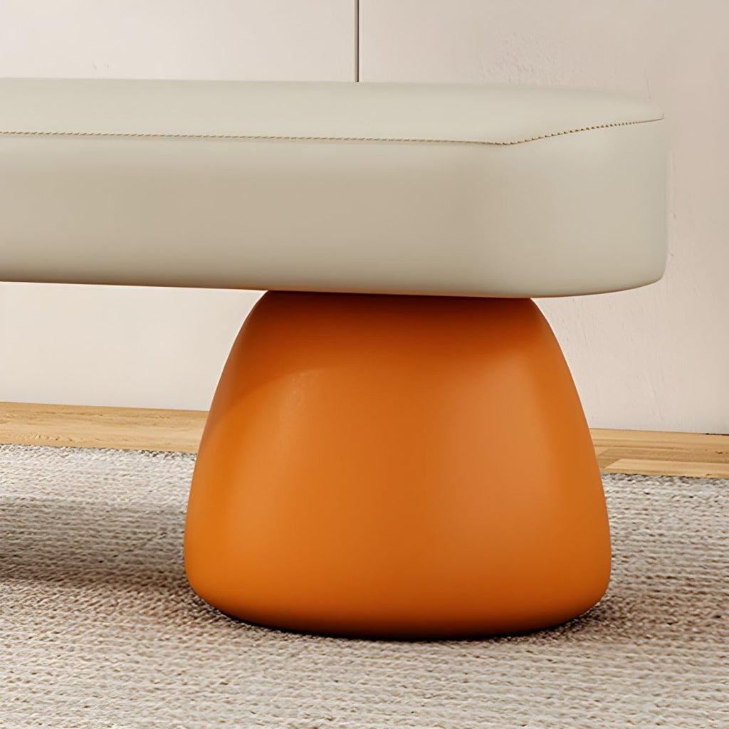 Modern Rectangular Entryway Hallway Shoe Benches, Narrow Upholstered Creativity Wood Bedroom Bench Seating, Upholstered End of Bed Bench (Orange-Leather, 39.4" L x 16" W x 18" H)