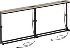 HOOBRO Narrow Console Table Set of 2 with Charging Station, Adjustable Height Sofa Table (25''-32.9''), Slim Behind Couch Table for Small Spaces, Entryway, 78.8" Greige and Black BG95UXGP201