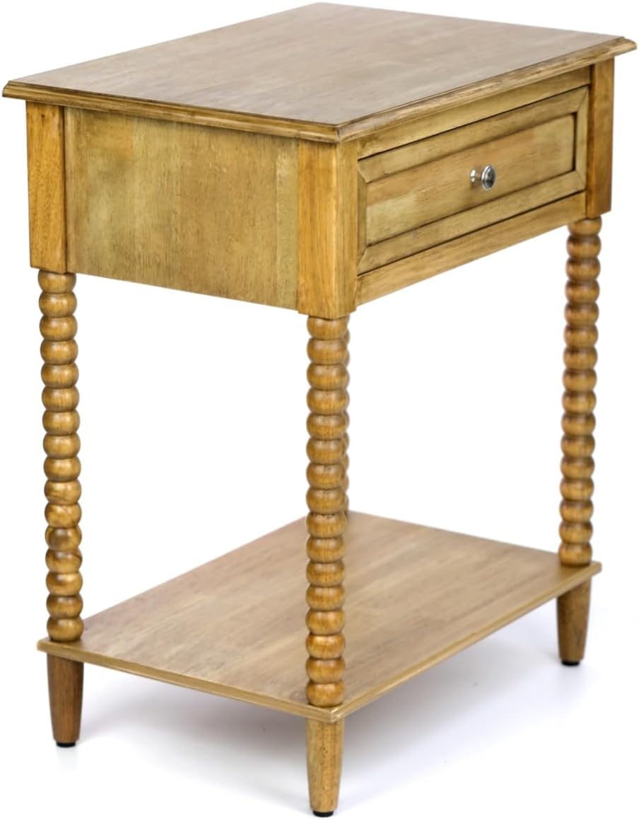 Decor Therapy Preston Traditional Single Drawer Side Table, Classic Bedside End Table with Lower Shelf, Seadrift