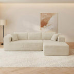 FUFU&GAGA 105.9” Sectional Sofa with Chaise, L-Shape Corduroy Cloud Couch with Pillows, Modern Boneless Sofa for Living Room Apartment, No Assembly Required, Beige, 105.9”W x 68.9”D x 26.4”H