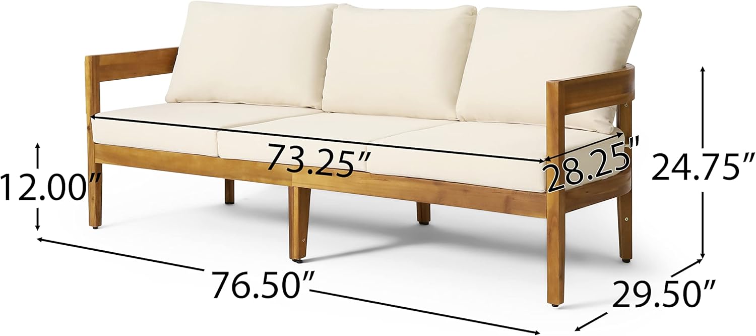 Merax 76.5" Outdoor Acacia Wood Frame 3 Seater Sofa with Cushions for Patio,Garden