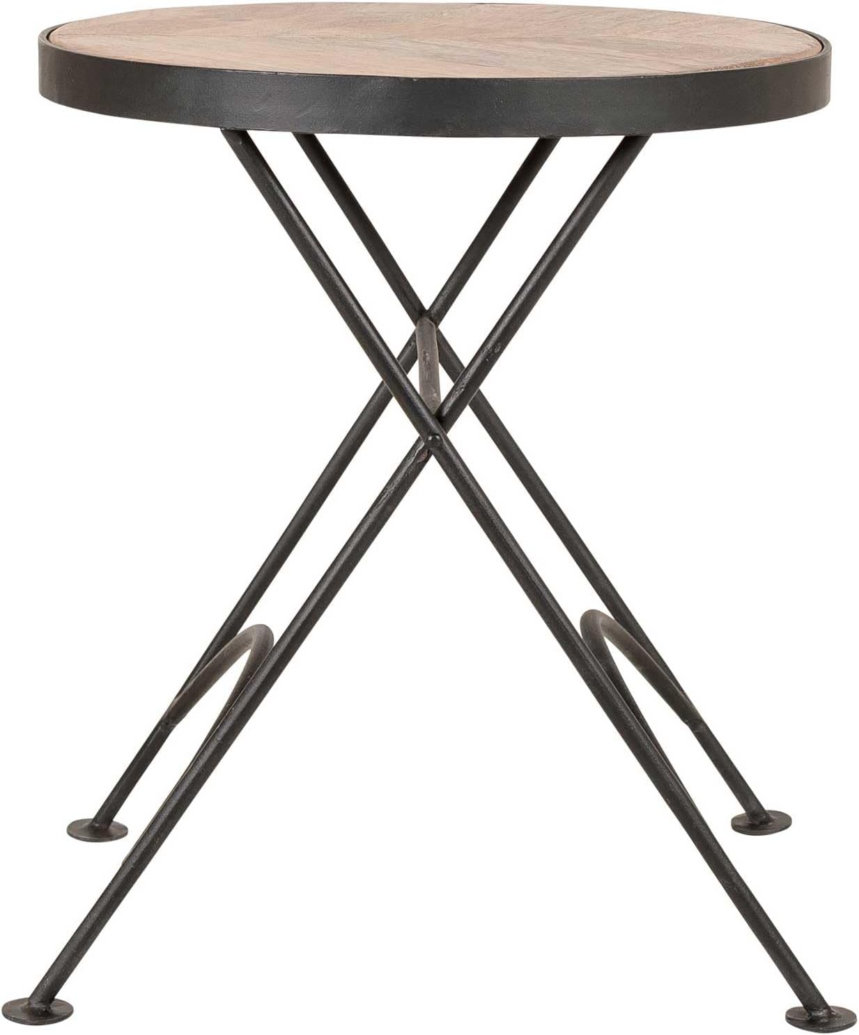 East at Main Nadine Round Folding Side Table, Sand Mango Wood & Black Iron, Small Space End Table