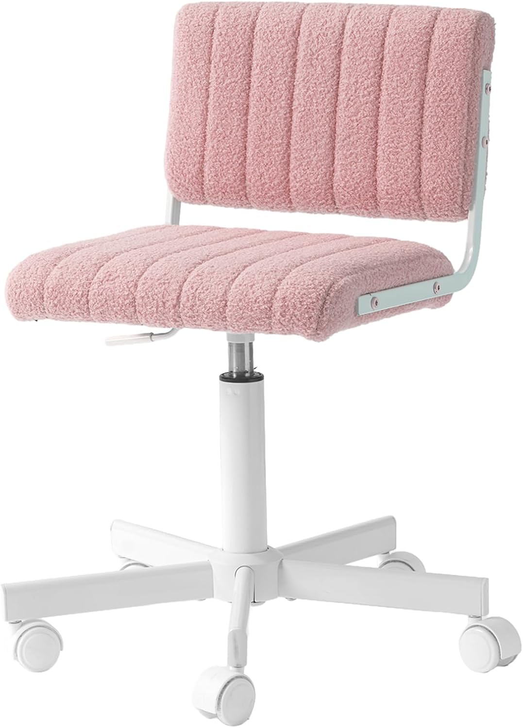 Office Chair Vanity Chair with Wheels, Comfy Small Desk Chair Vanity Chair with Back, Cute Teddy Armless Adjustable Swivel Chair for Bedroom Home Computer Task, Pink