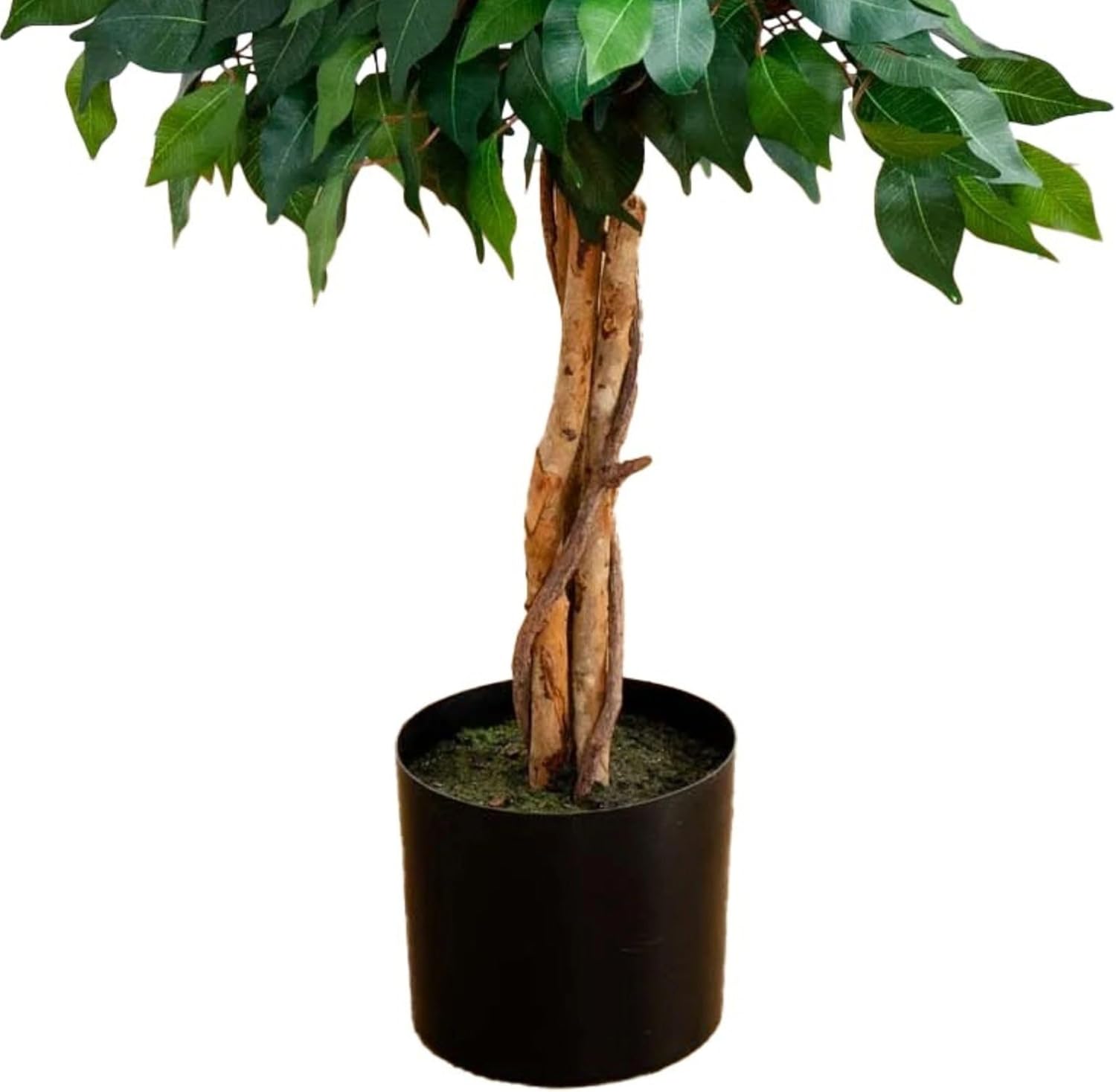 Nearly Natural 4ft Triple Trunk Ficus Silk Tree with Natural Wood Trunks and Dense Foliage, Mid-Size Faux Floor Plant for Home and Office