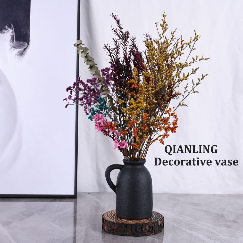 Black Ceramic Vase Set - 3 Small Matte Black Jug Vases, Farmhouse Country Flower Vase Home Decor, Living Room Decoration, Table Decoration, Fireplace Decor, and Entrance Decorations Centerpieces