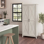 MAKLAINE Tall Engineered Wood Kitchen Pantry Cabinet with Doors, Linen White Oak Finish, Adjustable Shelves, Freestanding Storage Cupboard, Farmhouse Style for Kitchen or Dining Room