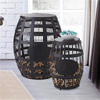 Metal Barrel Side Table with Storage, Wine Cork Holder Display, Whiskey Barrel Table for Living Room, Bedroom, Bar(23.6in)