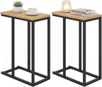 Giantex C-Shaped End Table, Set of 2 Small Sofa Couch Side Table that Slide Under with Metal Frame & Spacious Tabletop, Bedside Laptop TV Tray for Living Room Bedroom Small Spaces (Natural)