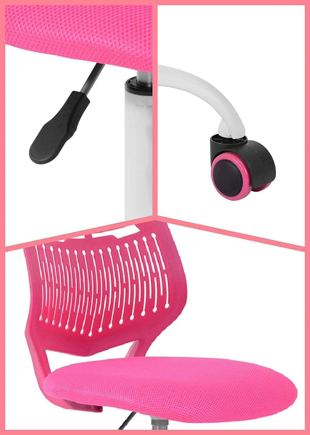 COZYCASA Task Chair for Teens Boys Girls 360 Slip Wheels Breathable Fabric Soft Pad Swivel Seat Ergonomics Backrest, Height Adjustable Liftup 29.5"-34.3" (Pink)