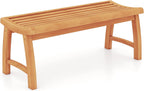 Tangkula Teak Wood Outdoor Bench, 2-Person Patio Backless Garden Dining Bench with Contoured Slatted Seat, 800 lbs Capacity, Outside Seating Furniture for Porch, Balcony, Deck & Yard (Natural)