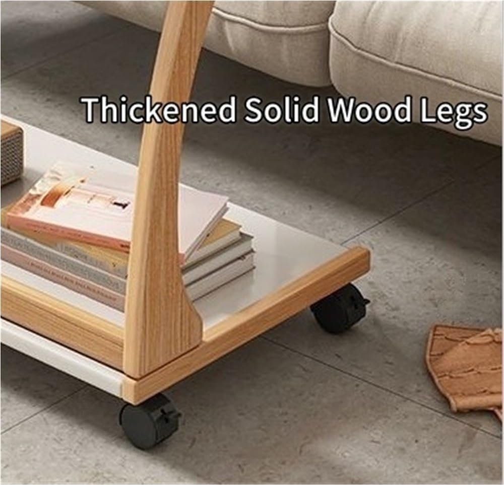 Mobile C-Shaped End Table with Wheels Wood Snack Table Rolling Sofa Side Table Slides Under Couch for Living Room Small Spaces Heavy Duty(Brown,80 cm)