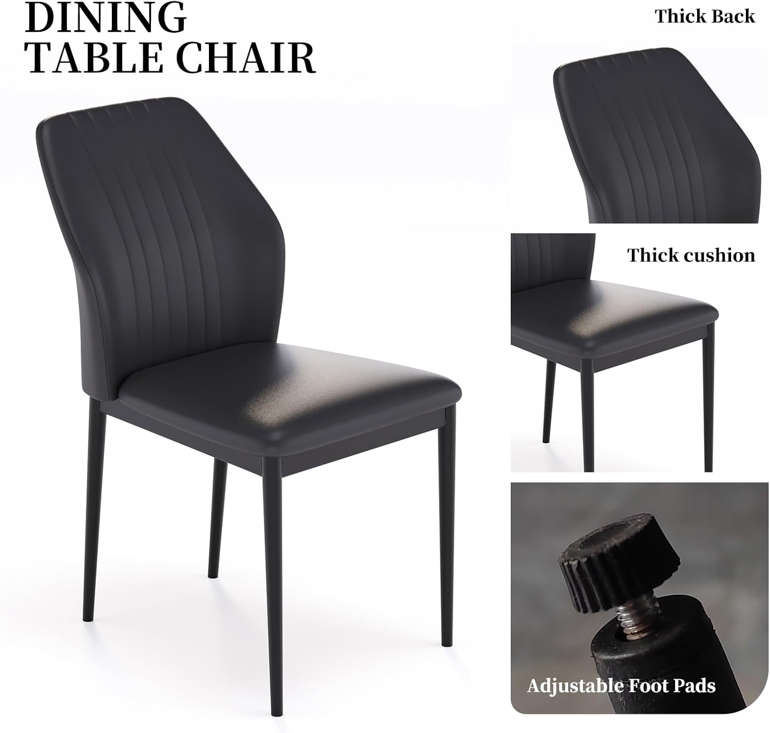 HIPIHOM 47.24" Round Dining Table Set for 4, 5 Piece Dining Room Table Set, Circle Kitchen Table and Chairs for Dining Room, Living Room, Kitchen, Apartment(Black Table + 4 Black Faux Leather Chairs)