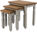OSHOME 3-Piece Farmhouse Nesting Side Table Set – Solid Pine Wood End Tables in Corona Gray with Rustic Wood Top