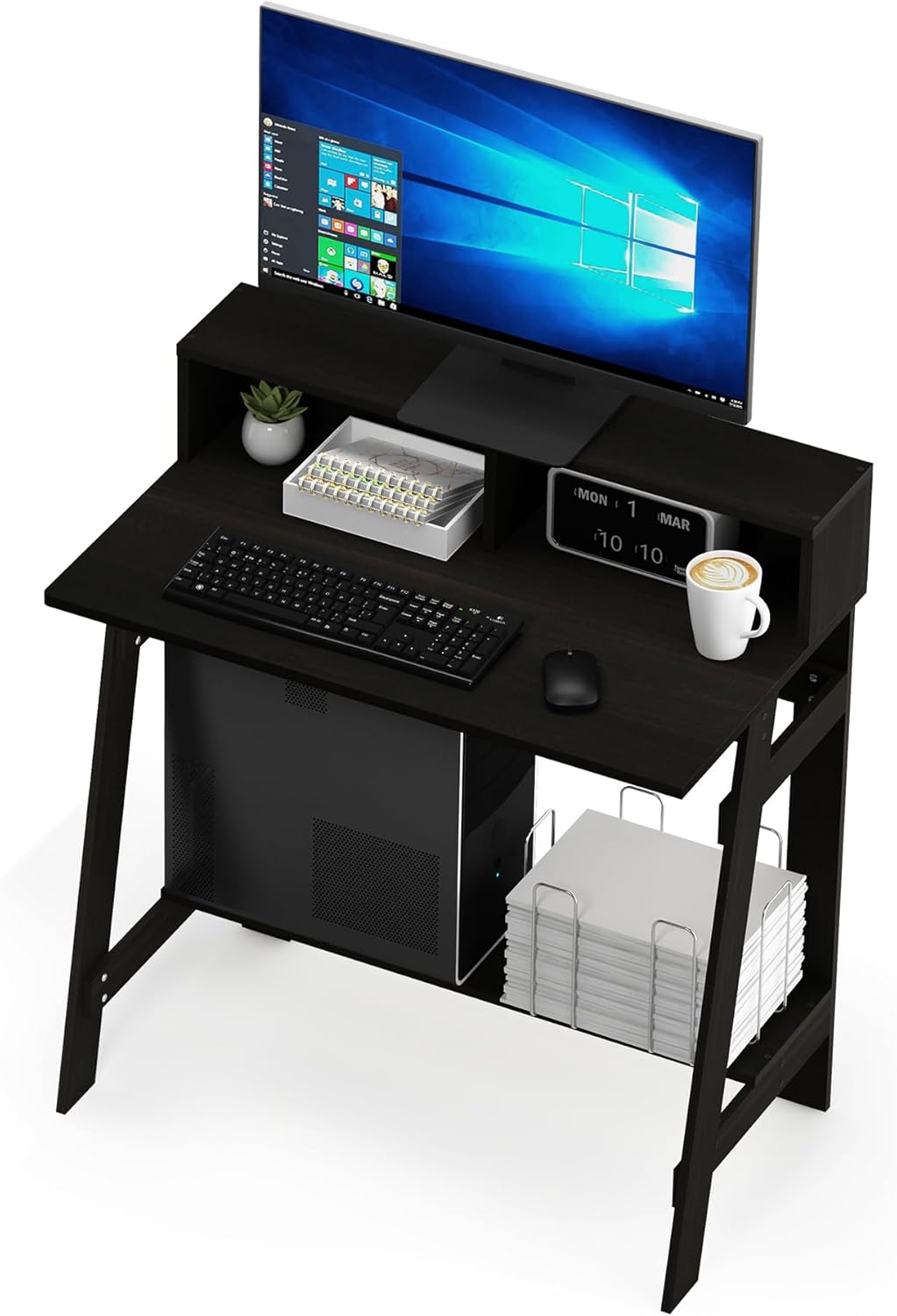 Furinno Simplistic 32-Inch Black Computer Desk, Small Office Desk, Rectangular Home Office Desk with Shelf, Gaming Desk for Home Office, Bedroom, Study Room, Black Espresso