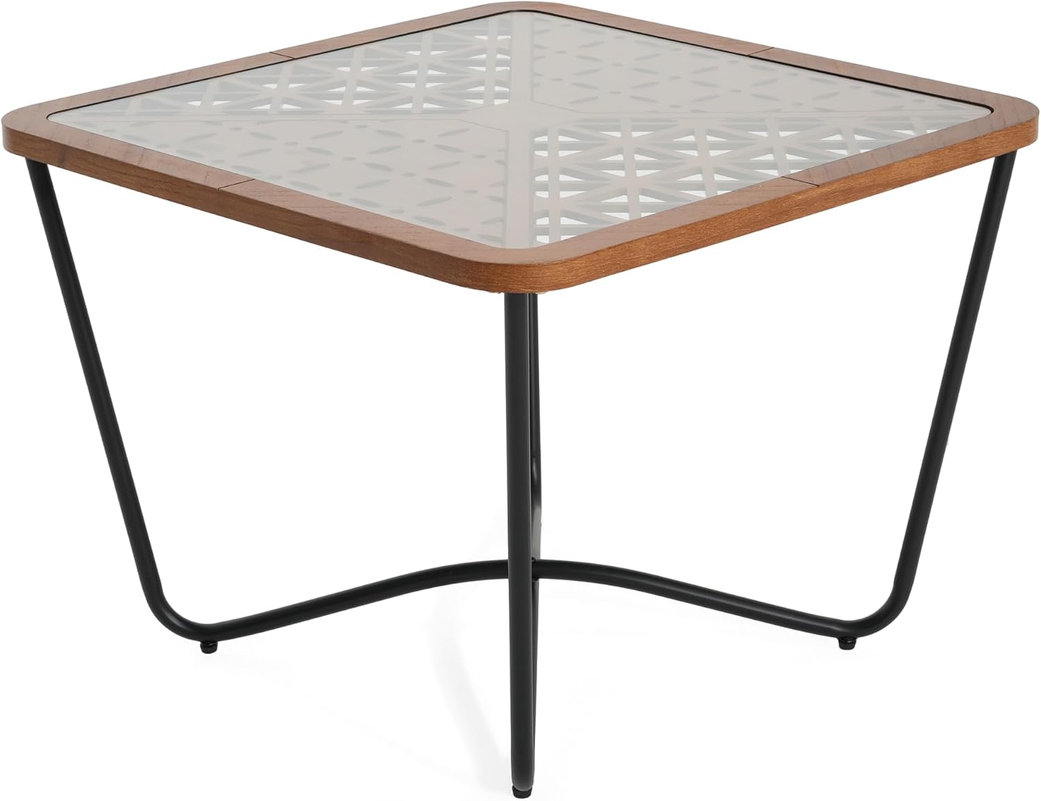 Christopher Knight Home Lyle Industrial Coffee Table with Geometric Glass Top, 23.6" Square Modern Accent End Sofa Side Table for Living Room, Black Finish with Rustic Wood Edge, Brown+Black