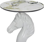 Horse Head Accent Side Table, Unique Resin Animal Statue End Tables with Faux Marble Top, Modern Classical Decoration for Home, Living Room Bedroom and Entryway (White Horse Head)