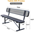 Outdoor Furniture Expanded Metal Bench, Heavy-Duty Park Steel Bench with Backrest, Weatherproof, Commercial-Grade, Thermoplastic Coating, Suitable for Garden, Patio, Outside (Black, 6ft)