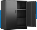 Metal Storage Cabinet, 36" Locking Steel Cabinet with 2 Doors and 2 Adjustable Shelves for Garage, Home, Office, Kitchen (Black, 36" H x 32" W x 16" D)