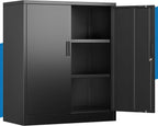Metal Storage Cabinet, 36" Locking Steel Cabinet with 2 Doors and 2 Adjustable Shelves for Garage, Home, Office, Kitchen (Black, 36" H x 32" W x 16" D)