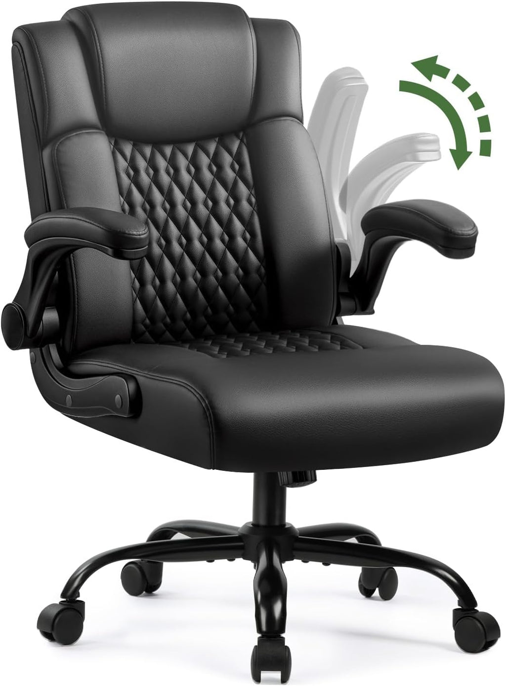 Executive Office Chair, Ergonomic Home Office Desk Chair with Lumbar Support & Flip-up Armrest, PU Leather Computer Seating for Short People, Black