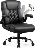 Executive Office Chair, Ergonomic Home Office Desk Chair with Lumbar Support & Flip-up Armrest, PU Leather Computer Seating for Short People, Black