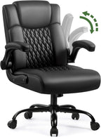 Executive Office Chair, Ergonomic Home Office Desk Chair with Lumbar Support & Flip-up Armrest, PU Leather Computer Seating for Short People, Black