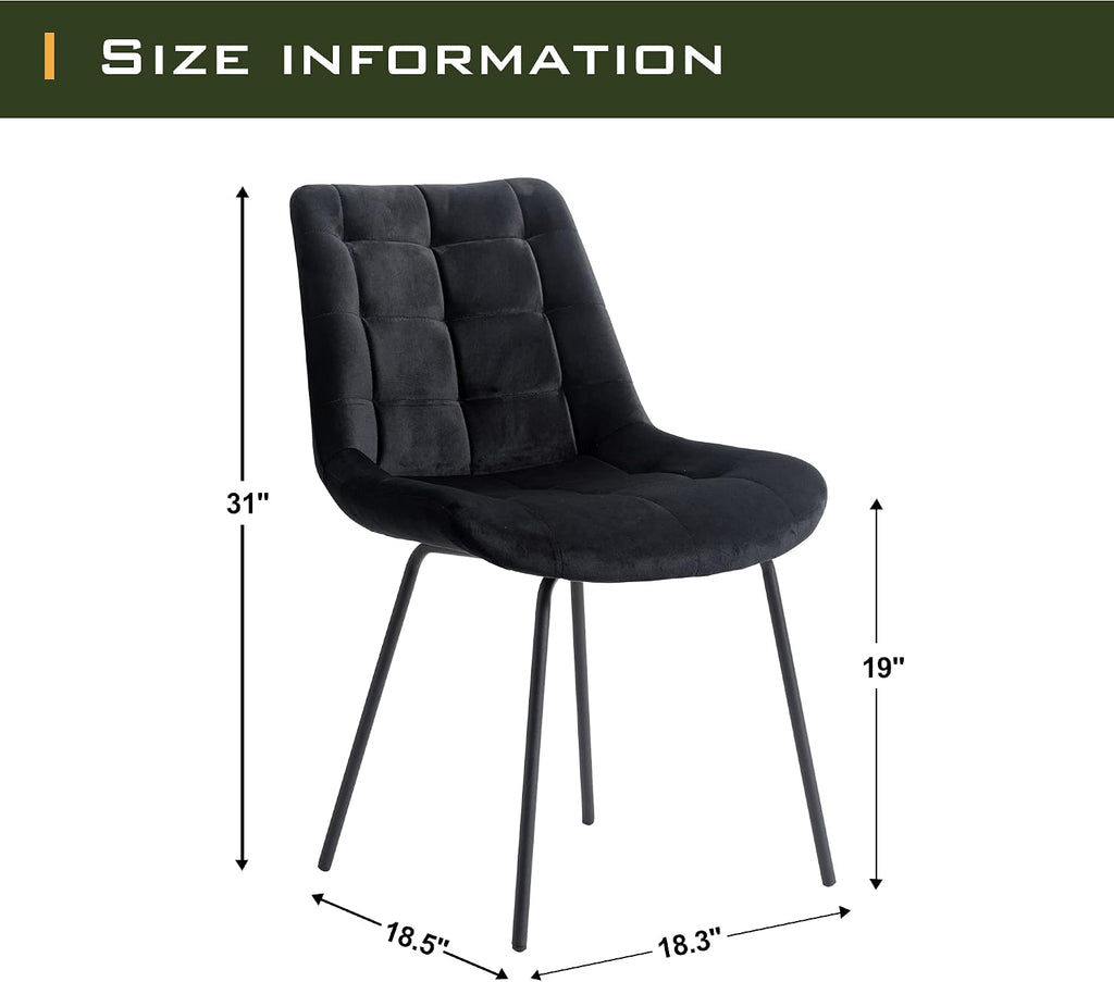 Velvet Dining Chairs, Upholstered Reception Chairs, Tufted Accent Chair with Metal Legs for Home Kitchen, Living Room, Set of 2, Black