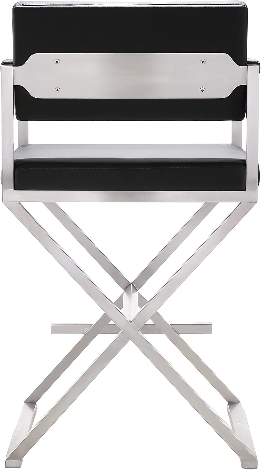 TOV Furniture Director Stainless Steel Counter Stool, Black