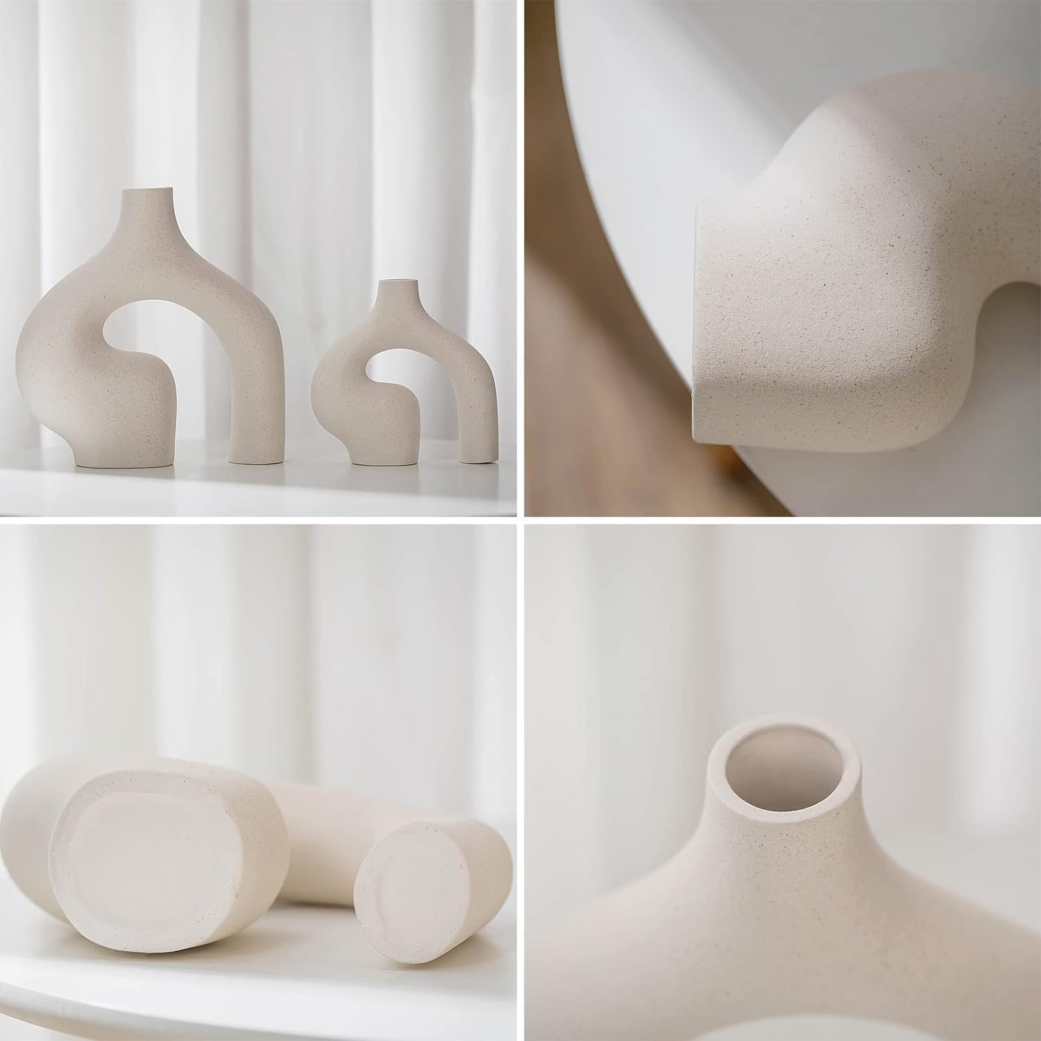 2 Pack White Vases - Home Decor - Ceramic Vases for Flowers, Centerpieces, Room Decor