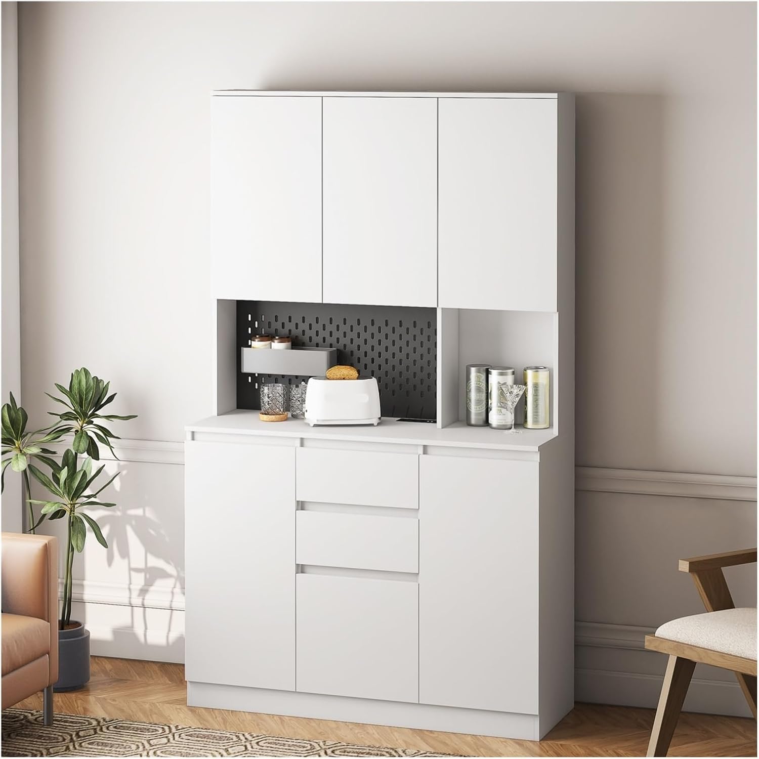 74” Kitchen Sideboard with Charging Function with 6 Doors, 3 Shelves and 2 Drawers, Multifunctional Cabinet for Living Room and Dining Room,for Kitchen