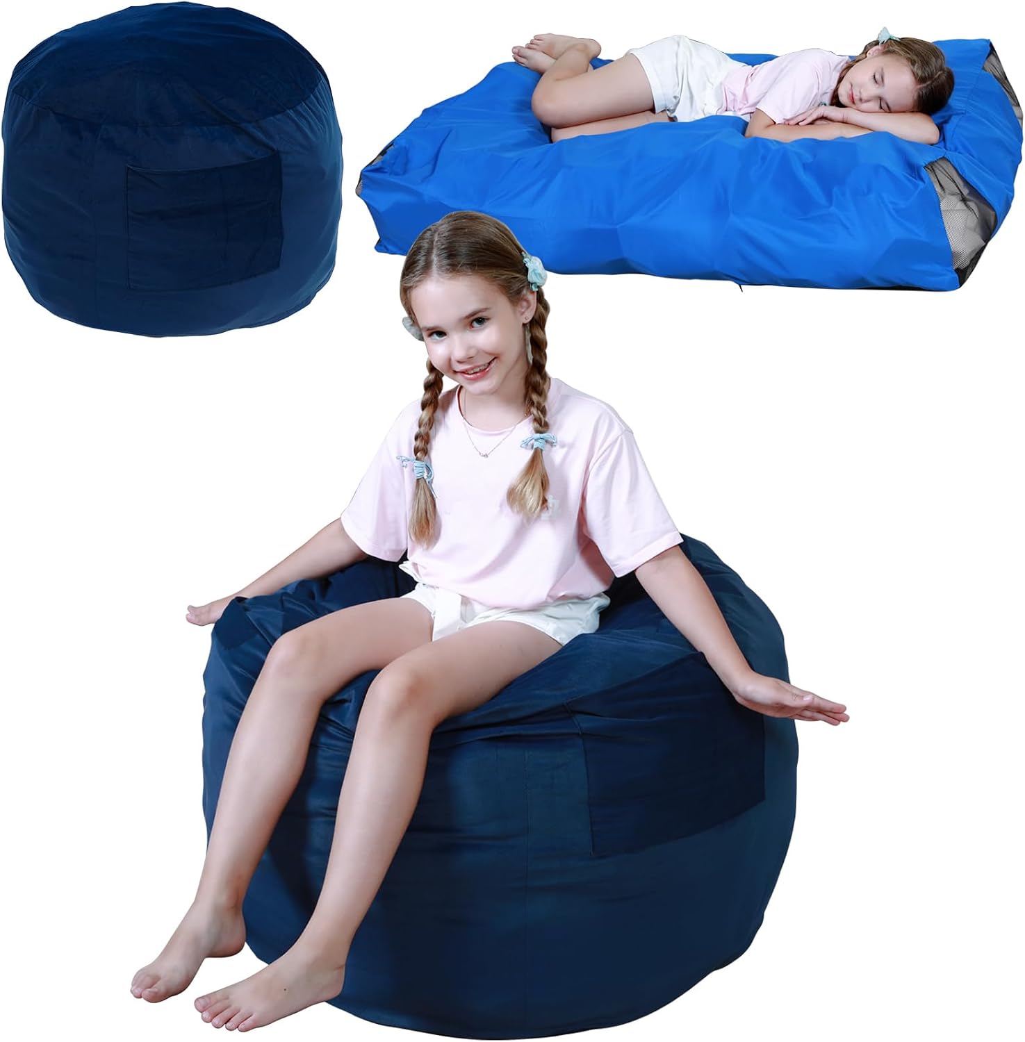 Bean Bag Chair Sensory Crash Pad, Convertible Foam Lazy Sofa Bed for Kids | Supportive memory blocks | Machine washable velour cover | Non-slip base breathable mesh panels | Sturdy carry handle pocket