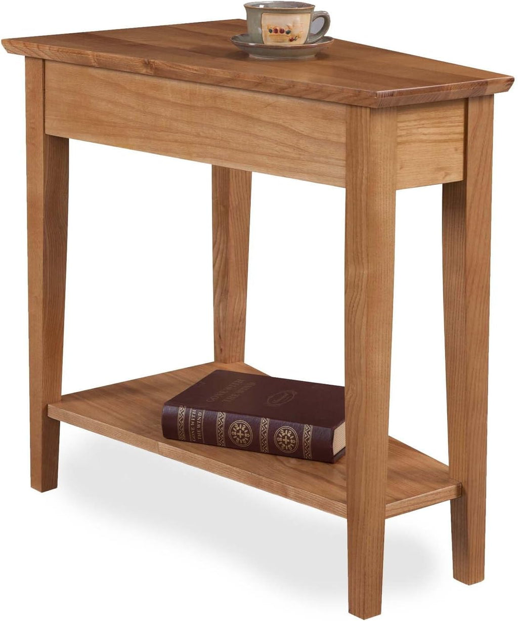 HomeStock Recliner Side Table Wedge with Shelf - Solid Wood Accent Table Desert Sand