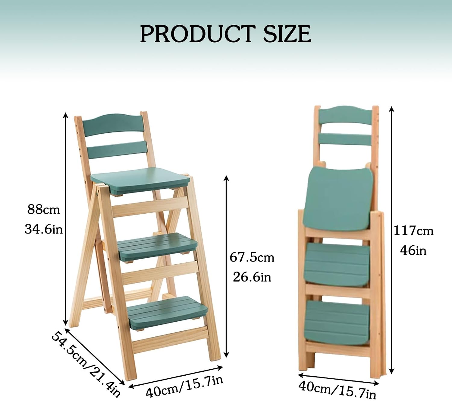 Solid Wood Folding Bar Stool Height Foldable Stool Tall Stool 3 Step Multifunction Indoor Ladder Stool Portable Foldable Stool Step Stool For Household Kitchen Bathroom Storage Shelf(Wood color)