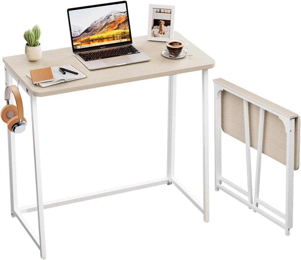 WOHOMO Folding Desk, Small Foldable Desk 31.5" for Small Spaces, Space Saving Computer Table Writing Workstation for Home Office, Easy Assembly, Oak