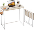 WOHOMO Folding Desk, Small Foldable Desk 31.5" for Small Spaces, Space Saving Computer Table Writing Workstation for Home Office, Easy Assembly, Oak