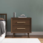 Child Craft Cranbrook Nightstand, 25" W Mid-Century Modern 2-Drawer Nursery Nightstand with Metal Handles, Toasted Chestnut