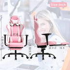 Pink Gaming Chair Office Chair Desk Chair for Girls, High Back Ergonomic PC Racing Chair w/Lumbar Support & Retractable Footrest PU Leather Recliner Swivel Cute Computer Game Chair for Women