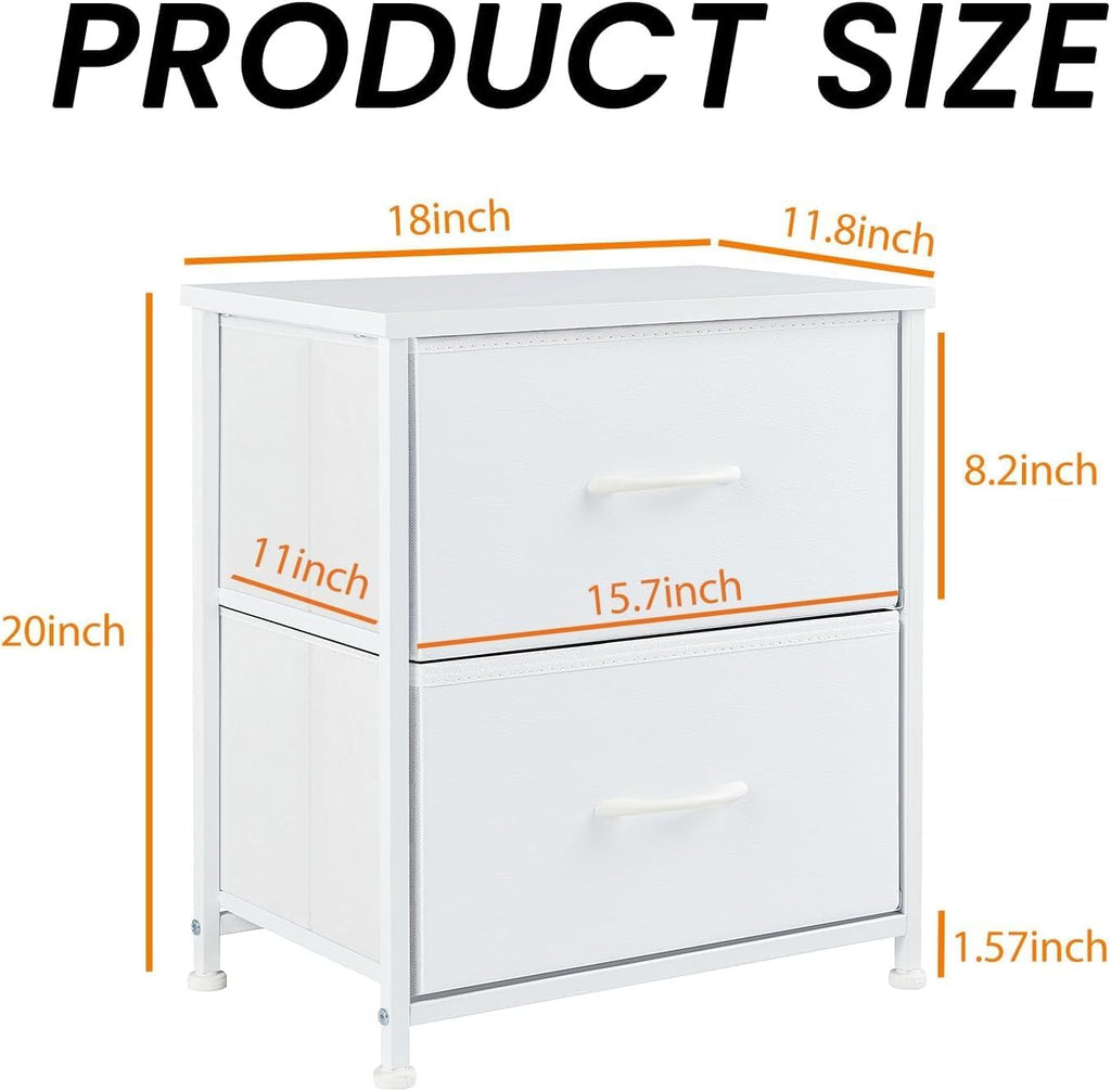 Elevon Nightstand Set of 2 with 2 Storage Drawers, Small Bed Side Furniture End Table, Bedside Table Wooden Top Fabric Cabinet Mini Dresser for Bedroom, Closet, Entryway, College Dorm