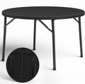 Round Folding Table, 48" Round Card Table with Foldable Steel Legs, Heavy Duty Plastic Banquet Table for Outdoor Party, Event, Kitchen, Black