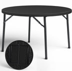 Round Folding Table, 48" Round Card Table with Foldable Steel Legs, Heavy Duty Plastic Banquet Table for Outdoor Party, Event, Kitchen, Black