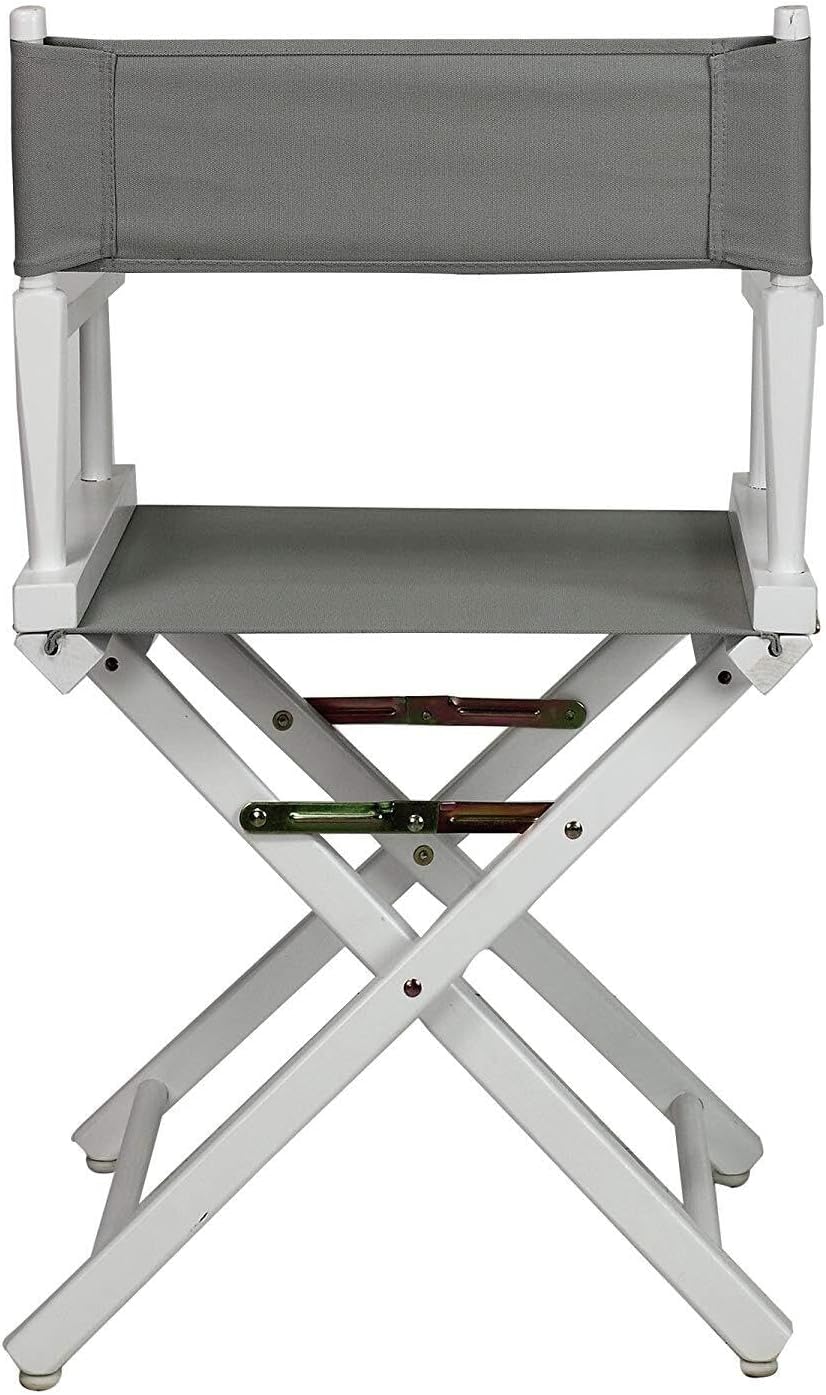 HomeStock Antique 18" Director's Chair Solid Wood Folding Chair with Armrests, Canvas Seat, Compact Foldable Frame, 33.75 x 21.75 x 16 in, 18 in Seat Height, Weighs 10 lb Soft Gray/18-Inch White Fram