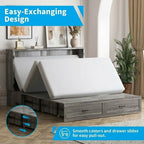 Mjkone 63" W Queen Murphy Bed, Cabinet Beds Queen Size with Built-in Charging Station and Drawer, Modern Cabinet Murphy Chest Bed, Hidden Guest Wall Beds, Space Saving - Grey (No Mattress)