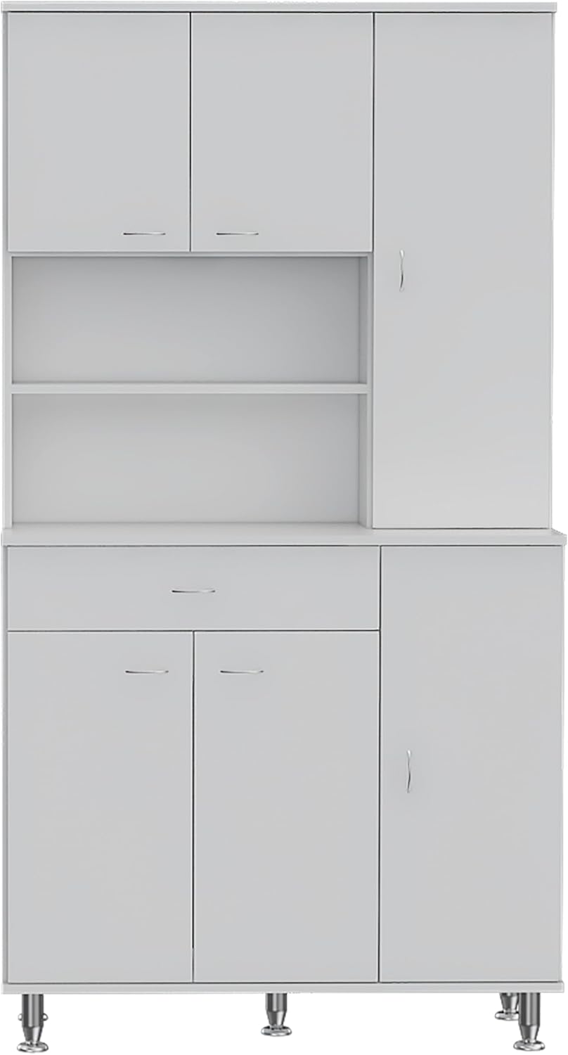 Kitchen Pantry Cabinet: Two Open Shelves & One Drawer Storage - Modern White Wood Cabinet for Small Space Kitchen Organization & Apartment Storage Solutions