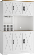HOSTACK Kitchen Pantry Storage Cabinet, 71" Tall Food Pantry Cabinet with Microwave Stand, Farmhouse Kitchen Hutch, Coffee Bar Hutch with Wine Rack for Dining Room, Living Room, White