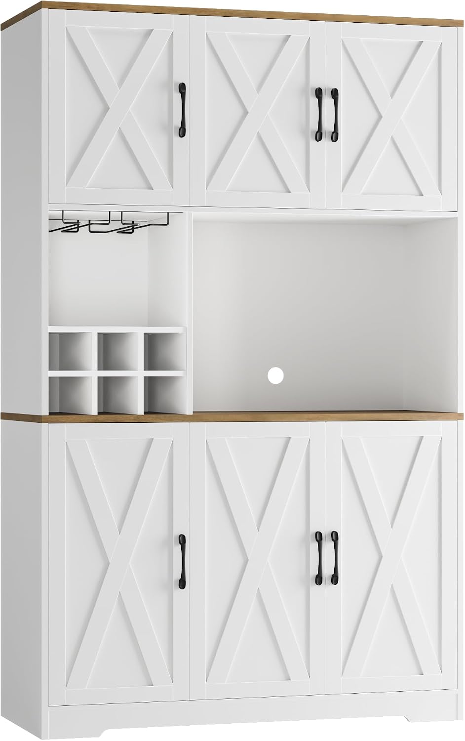 HOSTACK Kitchen Pantry Storage Cabinet, 71" Tall Food Pantry Cabinet with Microwave Stand, Farmhouse Kitchen Hutch, Coffee Bar Hutch with Wine Rack for Dining Room, Living Room, White