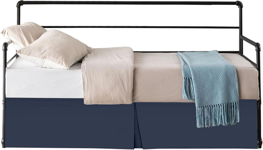 Pleated Daybed Skirt with Split Corners Twin Size - 14 Inch Tailored Drop Easy Fit - Pleated Daybed Dust Ruffle - 100% Microfiber Soft, Wrinkle-Free Daybed Bedskirt (Navy Blue, Twin-14 Drop)
